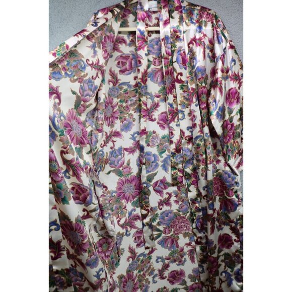Dentelle Vintage Floral Satin Robe-Belted-Size Large-90's-Y2K - Picture 2 of 6